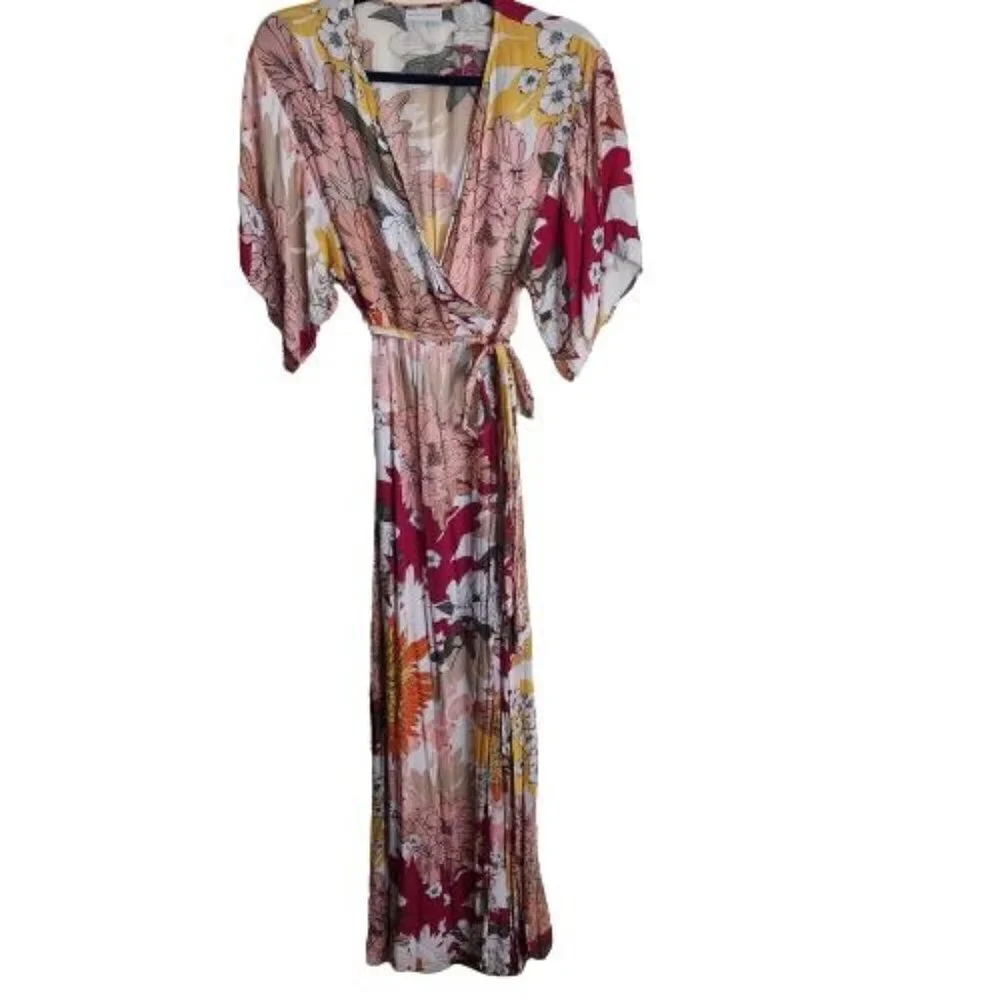 New York & Company Floral Cottagecore Faux Wrap Maxi Dress Size S